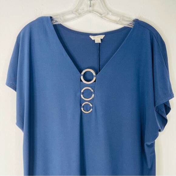 Cato navy blue stretchy silver top medium - Picture 2 of 6